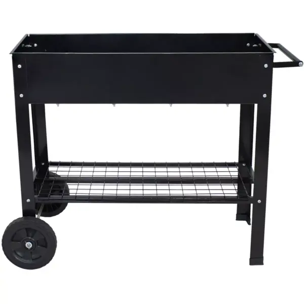 Sunnydaze Outdoor Galvanized Steel Raised Garden Bed Cart with Handlebar and Wheels for Patio, Deck or Yard - 41" L - Black