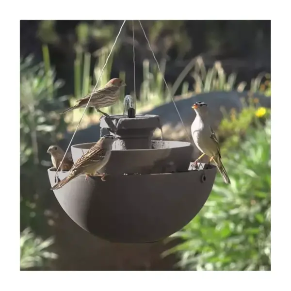 8" 3-in-1 Polyresin Fountain Planter and Bird Feeder Taupe - Bernini