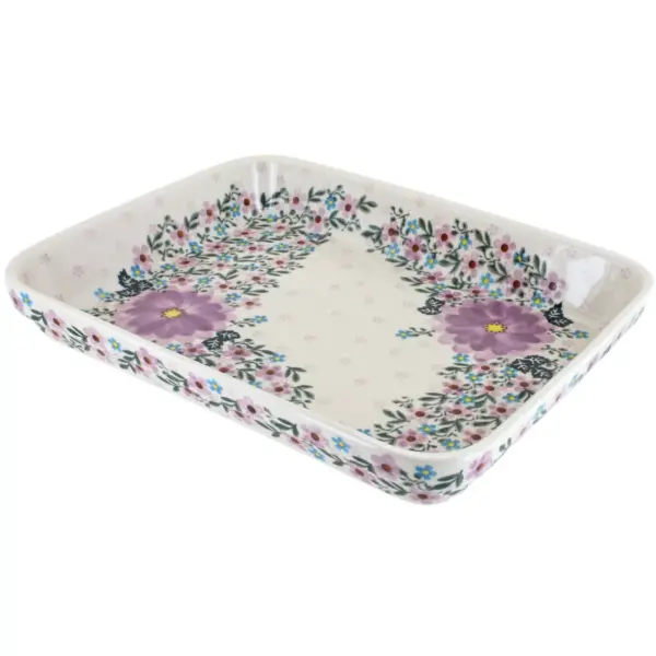 Blue Rose Polish Pottery Lilac Garden Large Rectangular Baker