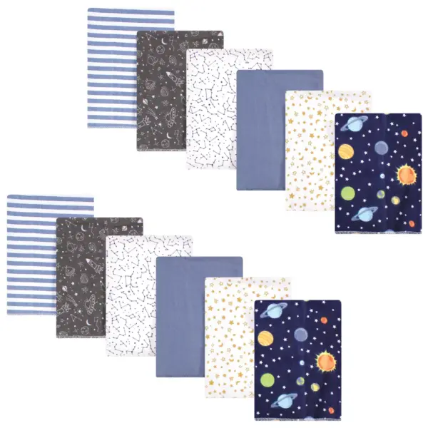 Hudson Baby Infant Boy Cotton Flannel Burp Cloths Bundle, Solar System, One Size