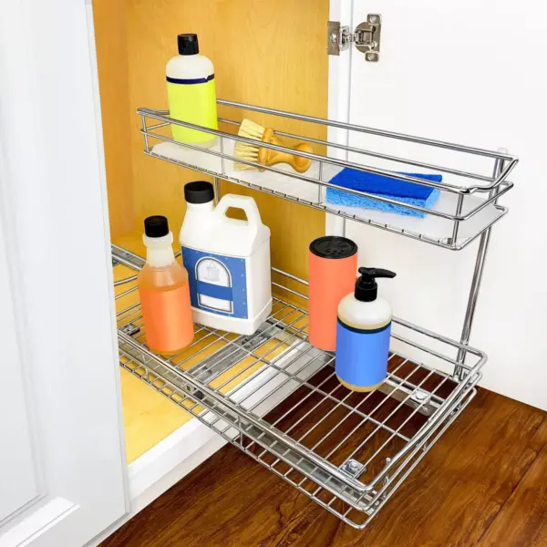 Lynk Professional 11.5" x 21" Slide Out Under Sink Cabinet Organizer - Pull Out Two Tier Sliding Shelf