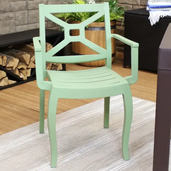 Sunnydaze Polypropylene Tristana Stackable Outdoor Patio Arm Chair, Green