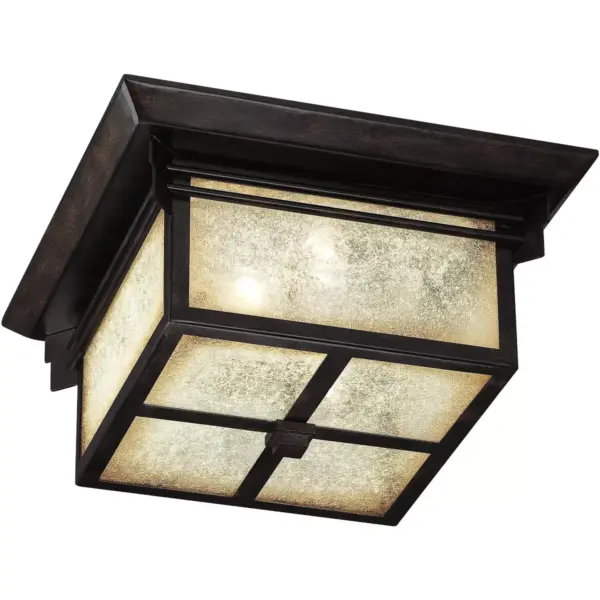 Franklin Iron Works Mission Outdoor Ceiling Light Fixture Walnut Bronze 15" Frosted Cream Glass Damp Rated for Exterior House