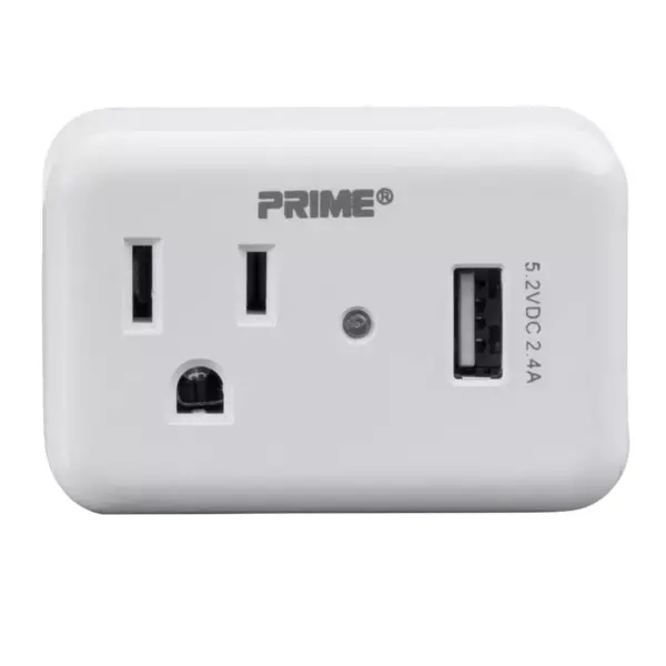 Monoprice 1 Outlet Surge Protector Wall Tap with 2.4A USB Charging Port, 150 Joules, White