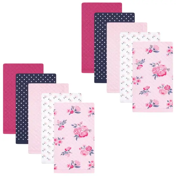 Hudson Baby Infant Girl Quilted Burp Cloths 10pk, Pink Navy Floral, One Size