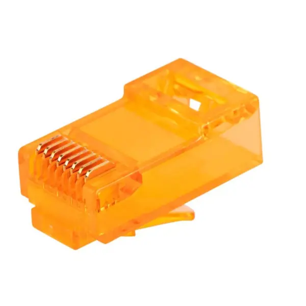 Monoprice 8P8C RJ45 Plug With Inserts For Solid Cat6 Ethernet Cable - Orange (100 pcs/pack) Gold Plated Contacts