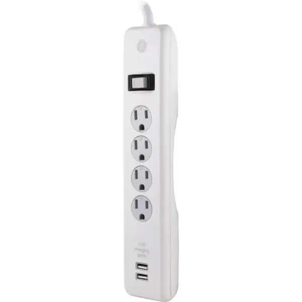 General Electric 6' Extension Cord With 4 Outlet 2 USB Surge Protector White