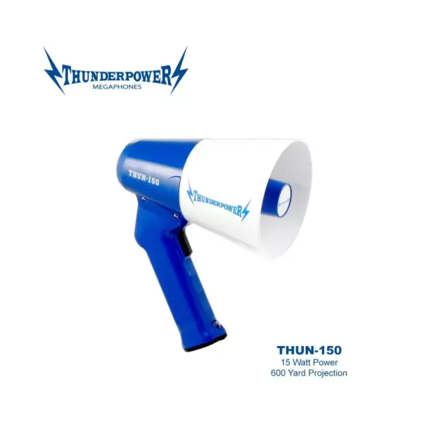 ThunderPower THUN150 600 Yard Sound Range 15 Watt Portable PA Bullhorn Megaphone Speaker with 2 Megaphone Modes, Blue