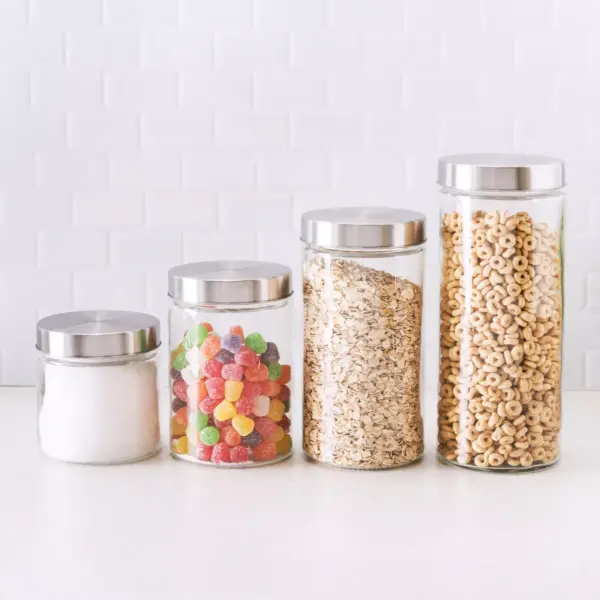 Home Basics 4 Piece Glass Canister Set with Stainless Steel Lids