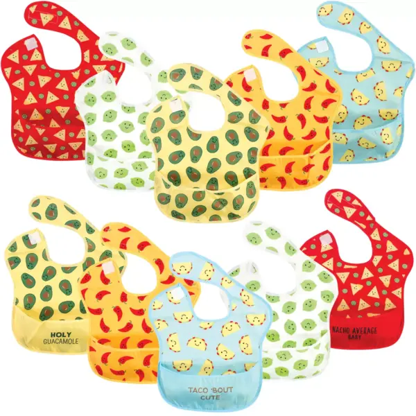 Hudson Baby Infant Waterproof Polyester Bibs 10pk, Tacos, Beginner