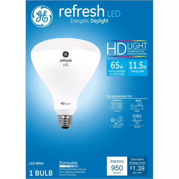 General Electric 65W Ca Refresh LED Light Bulb Dl BR40 Dimming Long Life