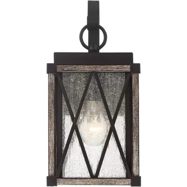 Possini Euro Design Rustic Outdoor Wall Light Fixture Bronze Wood 13 1/2" Clear Seedy Glass Lantern for Exterior House Porch Patio