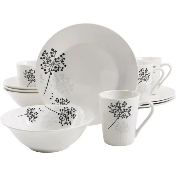 Gibson 101769.12RM Netherwood 12 Piece Round Glazed Durable Dinnerware Plates, Bowls, and Mugs, Microwave and Dishwasher Ready, White