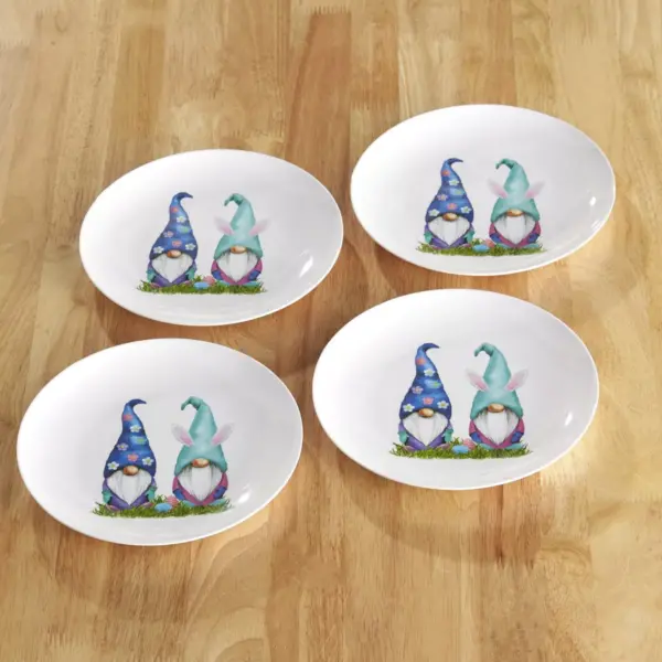 Lakeside Melamine Easter Gnomes with Rabbit Ears Dinner Plates - Set of 4