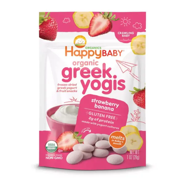 HappyBaby Organic Yogis Strawberry Banana Freeze Dried Greek Yogurt & Fruit Baby Snacks - 1oz