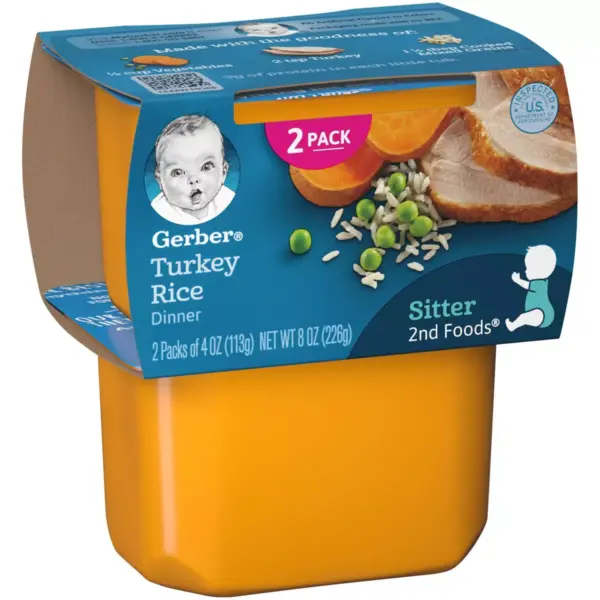 Gerber Sitter 2nd Foods Turkey & Rice Baby Meals Tubs - 2ct/4oz Each