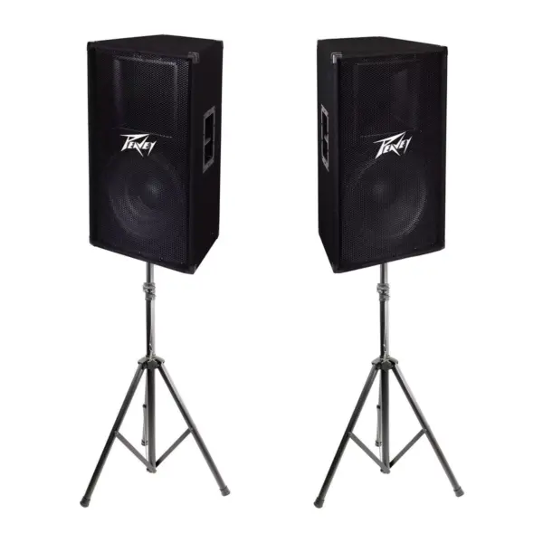 Peavey PV 115 15" 2-Way Live Sound Pro DJ Speaker (2) + Pyle 6' Tripod Stand (2)