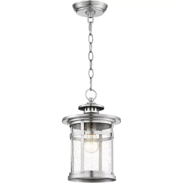 Franklin Iron Works Industrial Outdoor Lighting Hanging Lantern Chrome 13 1/2" Clear Seedy Glass for Exterior House Porch Patio