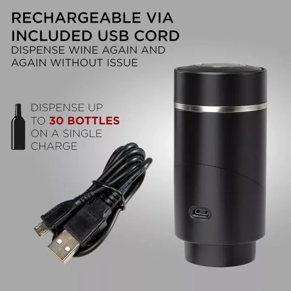 Ivation Electric Wine Aerator and Dispenser, Rechargeable Automatic Wine Pourer with Touch Button Control