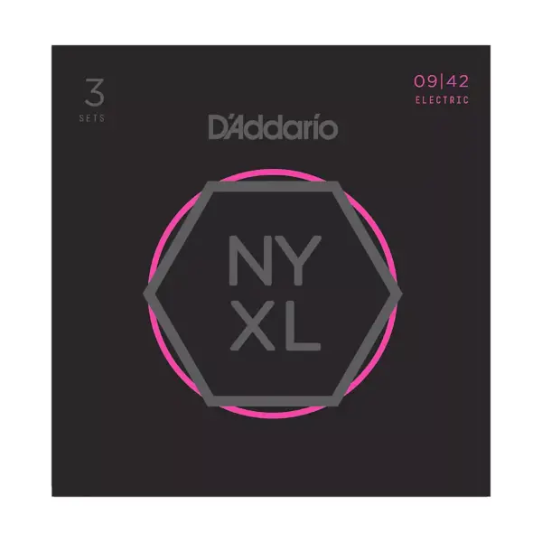 D'Addario NYXL0942 Super-Light 3-Pack Electric Guitar Strings and NS Reflex Capo Black