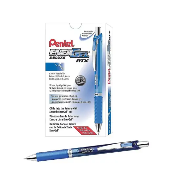 Pentel EnerGel Deluxe RTX Retractable Gel Pens Fine Point Blue 807744