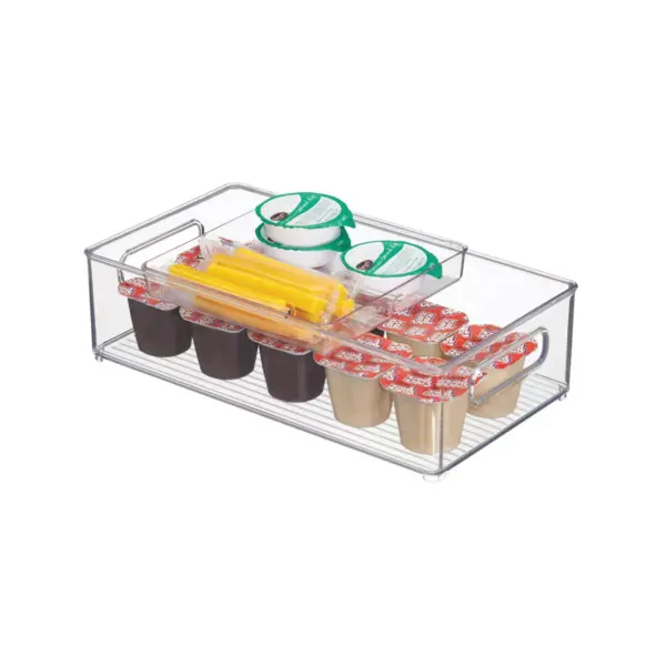 mDesign 2 Piece Plastic Stackable Kitchen Pantry Organizer with Top Tray - Clear