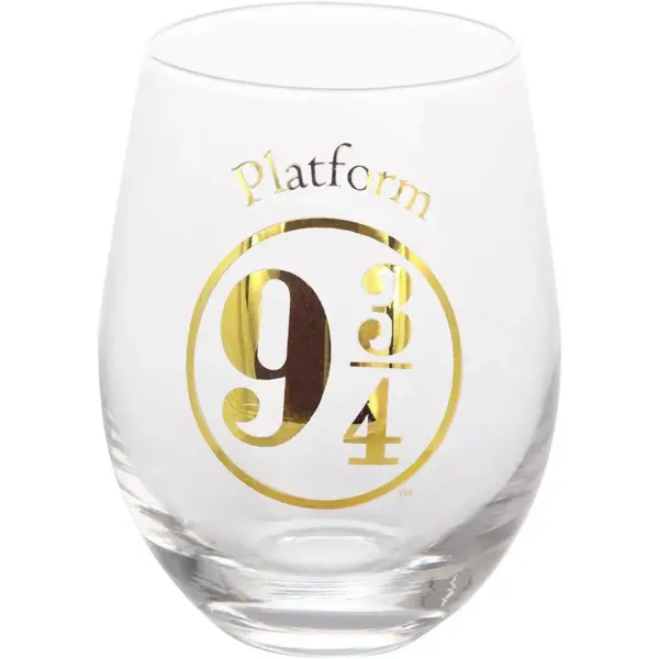 Seven20 Harry Potter 17oz Stemless Wine Glasses | Set of 4 | Gold Symbols & Designs