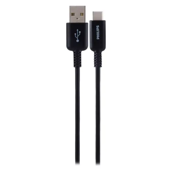 Philips 6' Cable, USB-A to USB-C 15W Charge - Black