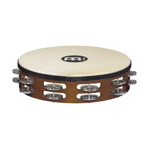 Meinl Goat-Skin Wood Tambourine Two Rows Aluminum Jingles African Brown