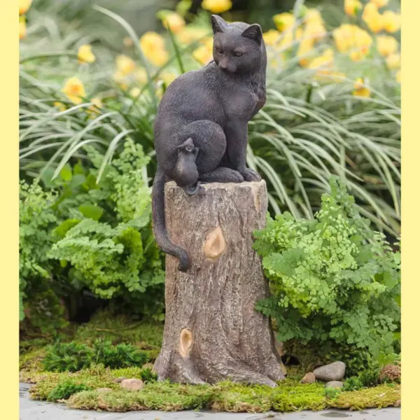 Cat and Mouse on Stump Lawn Ornament