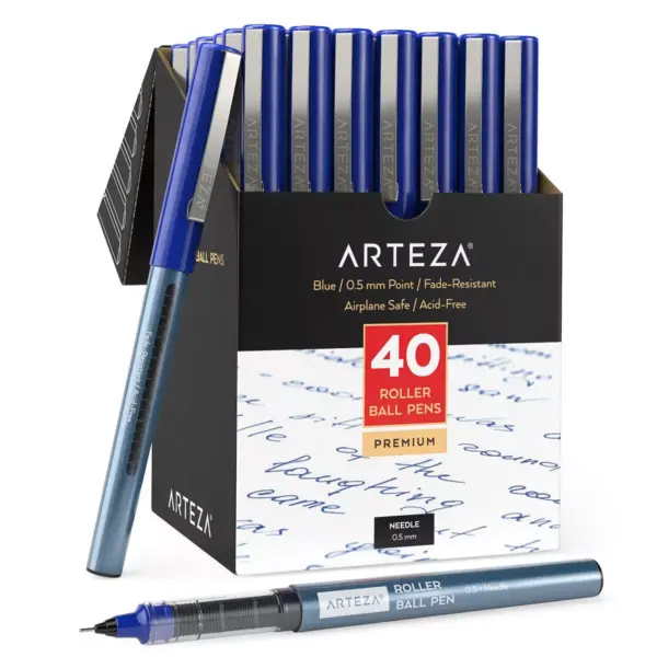 Arteza Roller Ball Pens, Blue, 0.5 mm Needle Point - Pack of 40 (ARTZ-9285)