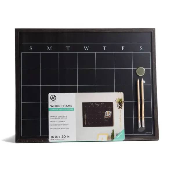 U Brands Wood Frame Chalkboard Calendar