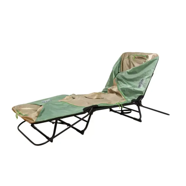 Kamp-Rite Oversize Portable Durable Cot, Versatile Design Converts into Cot, Chair, or Tent w/ Easy Setup, Waterproof Rainfly & Carry Bag, Green/Tan