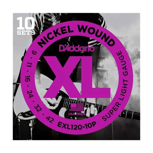 D'Addario EXL120 Nickel Super Light Electric Guitar Strings (10-Pack)