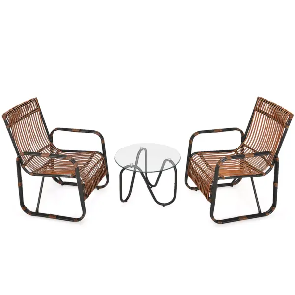 Costway 3PCS Patio Rattan Furniture Set Conversational Sofa Coffee Table Garden