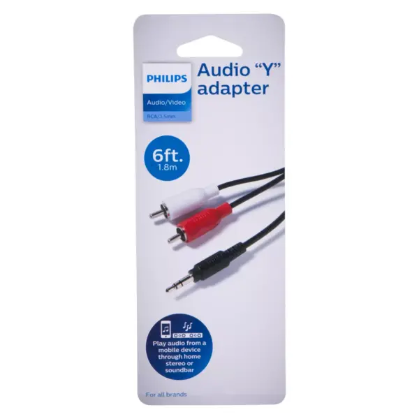 Philips 6' Y-Adapter Audio Cable. 3.5MM - Red/White