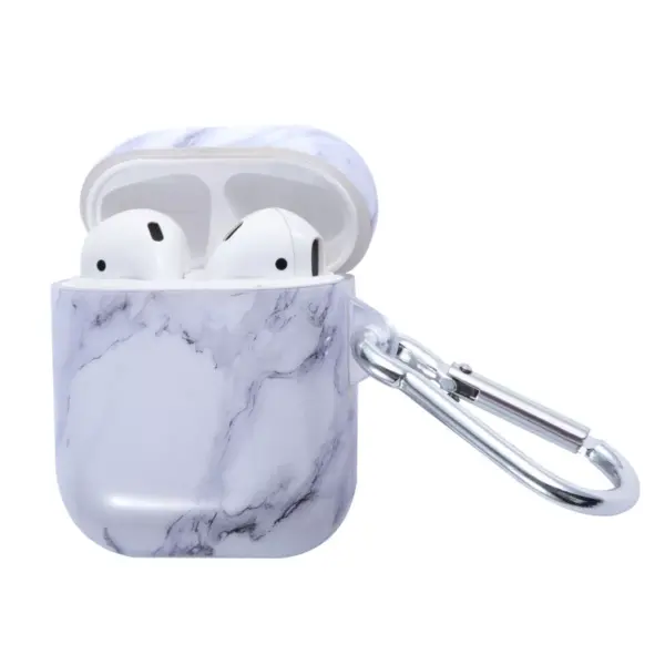 Insten Marble Protective Airpods Case Smooth Cover with Portable Keychain Compatible with Apple Airpods 2nd & 1st Generation, White