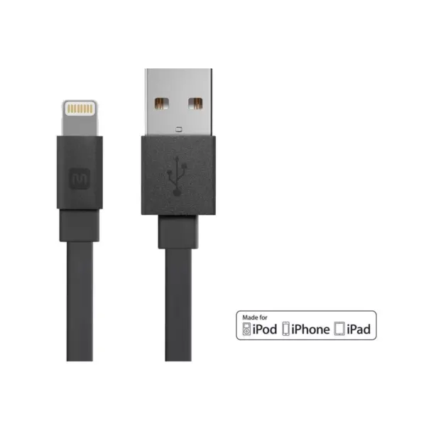 Monoprice Cabernet Series Apple MFi Certified Flat Lightning to USB Charge & Sync Cable - 4ft Black for iPhone X, 8, 8 Plus, 7, 7 Plus, 6, 6 Plus, 5S