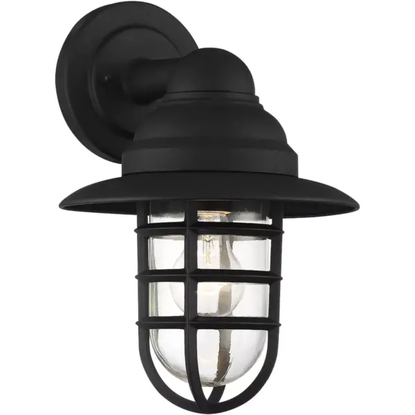 John Timberland Marlowe 13" High Black Hooded Cage Outdoor Wall Light