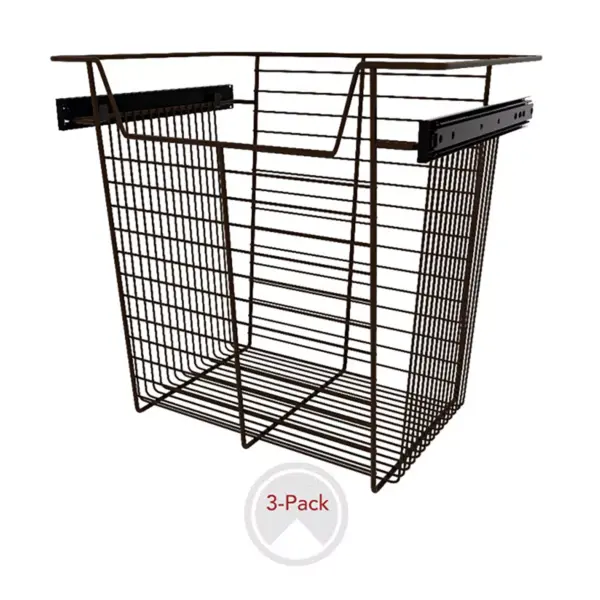 Rev-A-Shelf Sidelines CBSL-181417BZ-3 18" Bronze Wire Pullout Storage Basket Bin Organizer for 14" Deep Kitchen, Bathroom, or Closet Cabinet (3 Pack)