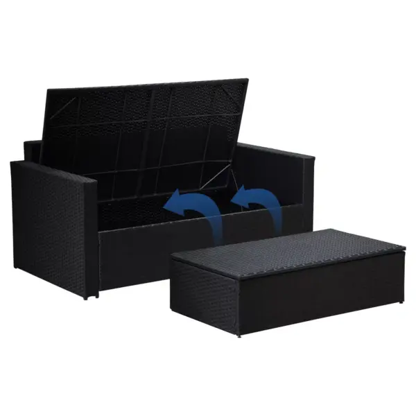 Laguna 2pc All-Weather Wicker Patio Storage Sofa & Coffee Table - Black Wicker - Serta