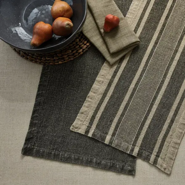 Split P Washed Linen Stripe Table Runner - 60''L - Slate