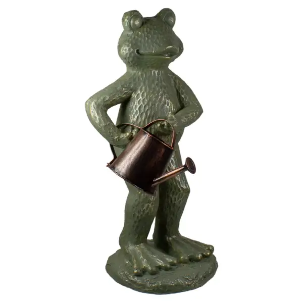 Northlight 17" Gold Verdigris Frog with Watering Can Outdoor Garden Statue