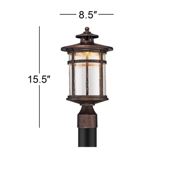 Franklin Iron Works Mission Post Light Fixture LED Bronze 15 1/2" Seeded Glass for Deck Garden Yard