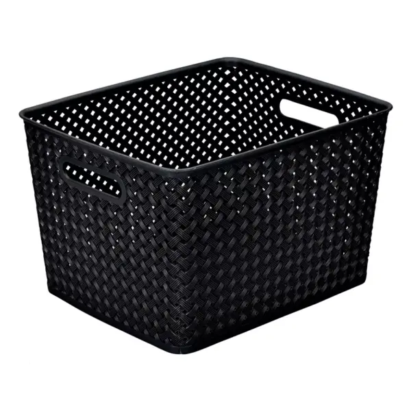 Simplify Large Resin Wicker Storage Bin Black