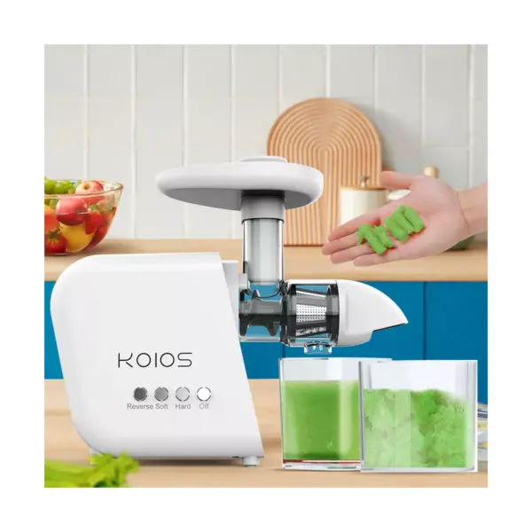 KOIOS B5100 Masticating Vegetable & Fruit Juicer Machine Kitchen Appliance with Slow Squeeze Technology and Reversible Motor, White