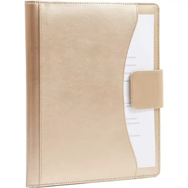 PU Leather Portfolio Case, Executive Clipboard Padfolio with Pockets for Women, Notepad Included, Champagne