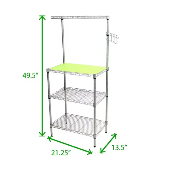 MIND READER 3-Tier Metal Rack Utility Shelf and Microwave Stand with Hooks on the Side (SILVER)