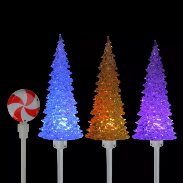 J. Hofert Co 18.9" Prelit Artificial Christmas Tree Musical Color ChangingPathway Marker Lawn Stakes 3ct- Multicolor LED Lights