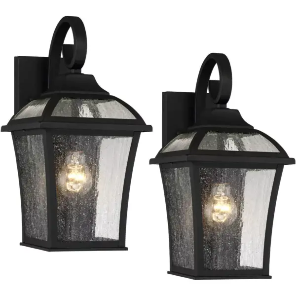 John Timberland Traditional Outdoor Wall Lights Fixture Set of 2 Carriage Style Textured Black 15" Clear Seedy Glass for House